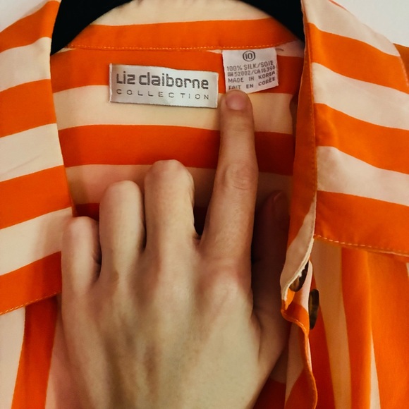Liz Claiborne vintage orange striped silk button down - Picture 3 of 3